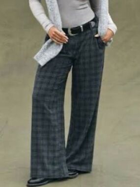 American Eagle plaid Curvy Wide Leg Trouser Pants Size 8 Long Preppy Office